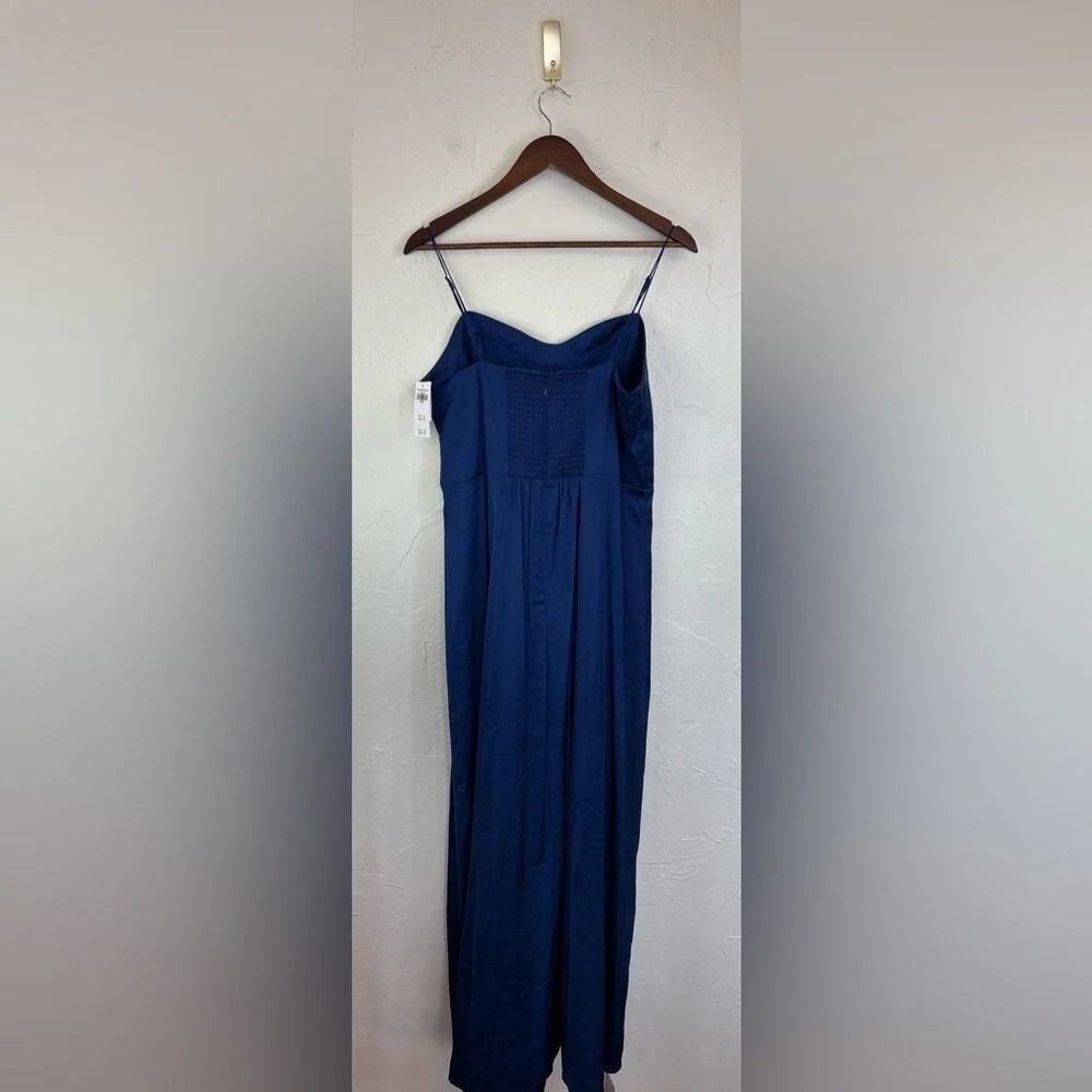 ABERCROMBIE & FITCH A&F Camille Maxi Dress Navy Blue‎ Spaghetti Strap Long Slit